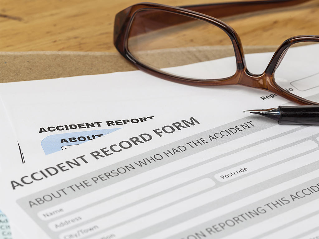 An accident record form reafy to be filled in